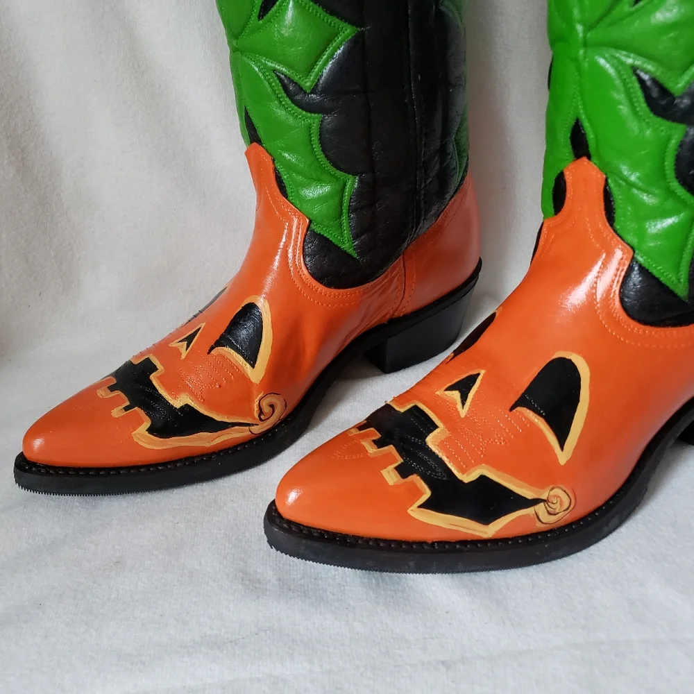 ❌SOLD❌Custom Jackolantern Vintage ACME Western Boots Pumpkin Cowboy Boots - Picture 11 of 14